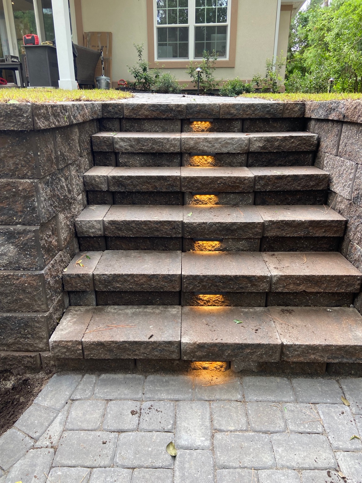 Paver steps with built-in lights